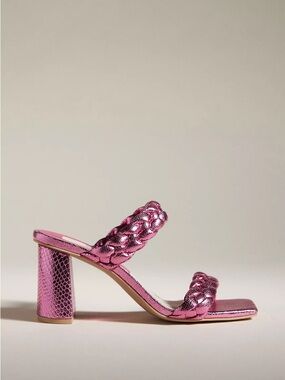 Anthro Dolce Vita Paily Heels Pink Metallic Braided Block Heel Size 7.5